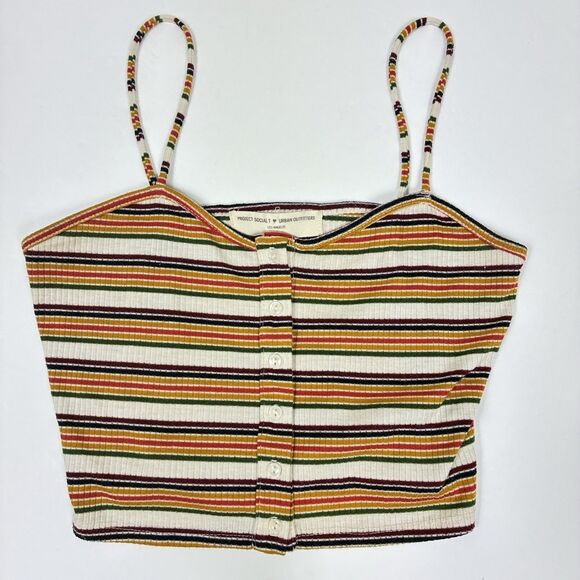 ⭐️ Project Social T Urban Outfitters Tank Top Crop Sz M Rainbow Kidcore - Picture 1 of 6